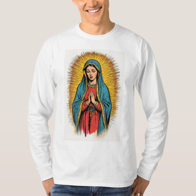 Camiseta masculina de manga longa retrô Virgem Mar (Frente)