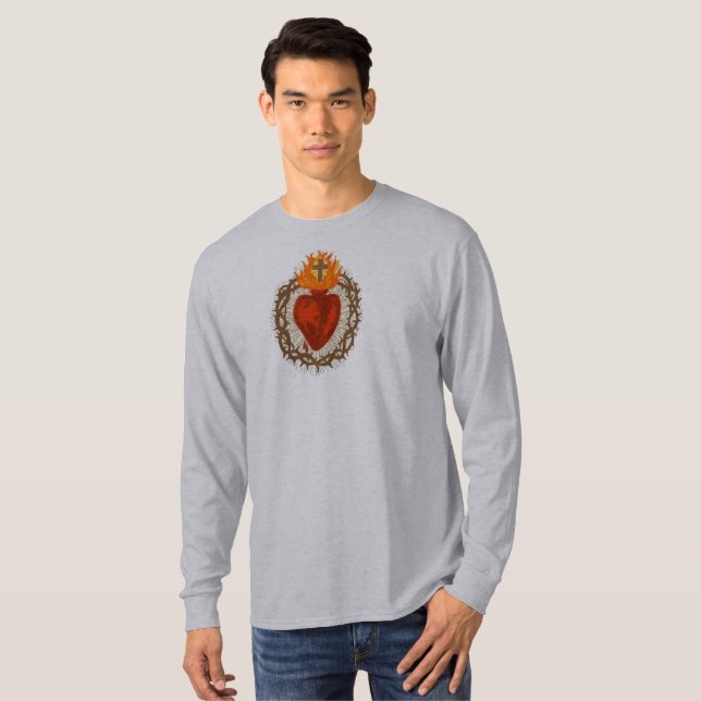 Camiseta masculina de manga longa Sagrado Coração  (Frente Completa)