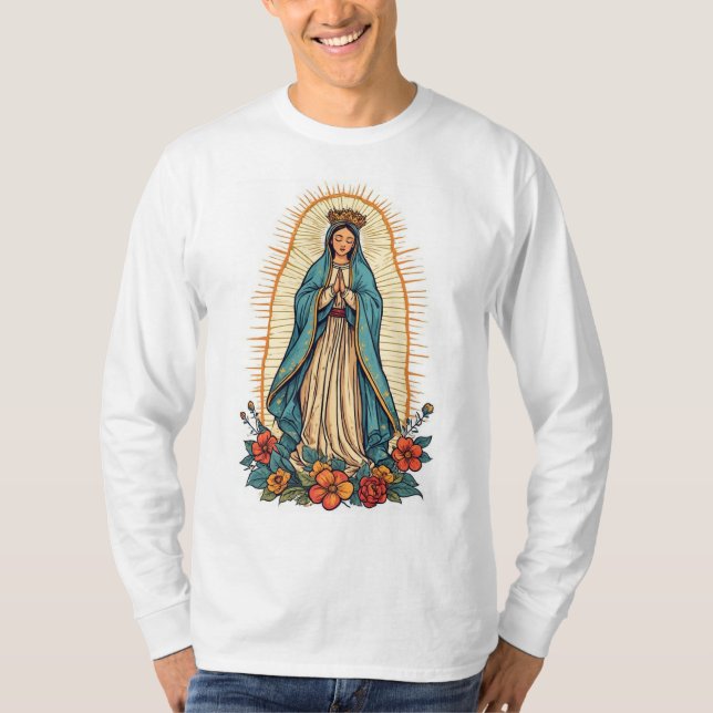 Camiseta masculina de manga longa Virgem de Guadal (Frente)