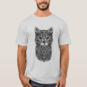 Camiseta Masculina de Tatuagem de Gato Tribal