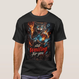camiseta masculina design de gato ainda esperando 