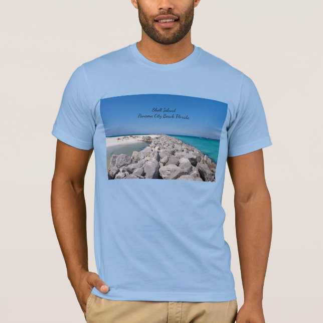 Camiseta Masculina do Molhe do Meio da Ilha do She (Frente)