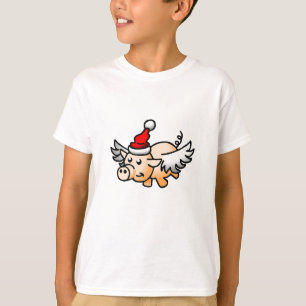 Camiseta masculina do porco de Natal voador