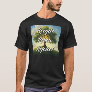 Camiseta masculina escura com dizeres: Recicle Ren