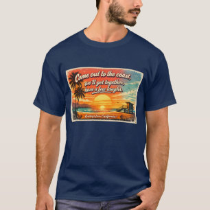 Camiseta masculina escura 'Venha para a Costa'