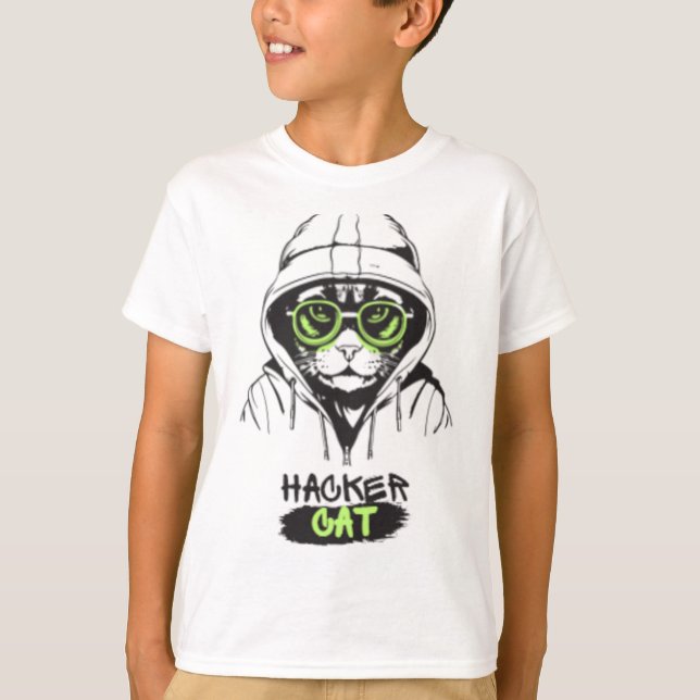 Camiseta Masculina Hacker Cat Cyberpunk Tech Kitty (Frente)