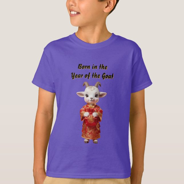 Camiseta masculina infantil Nascido no Ano do Bode (Frente)