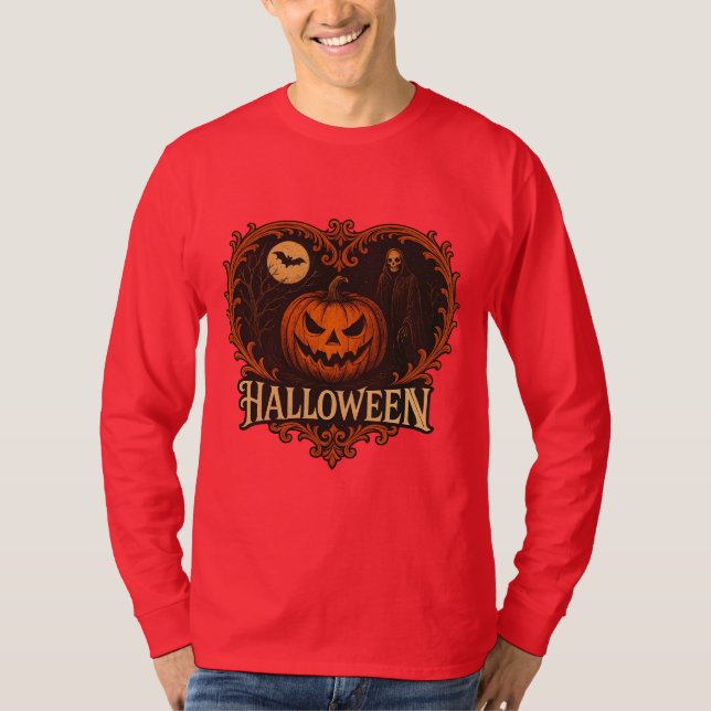 Camiseta Masculina Manga Longa Básica de Halloween (Frente)