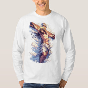Camiseta Masculina Manga Longa Jesus na Cruz Crist