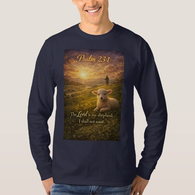 Camiseta masculina manga longa Salmo 23:1 cristã (Frente)