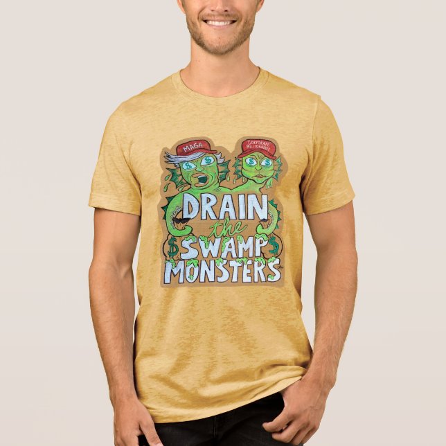 Camiseta masculina Monstros Drenando o Pântano (Frente)
