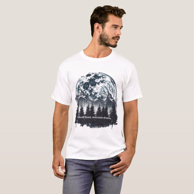 Camiseta masculina Moonlit Forest Mountain Dreams (Frente Completa)