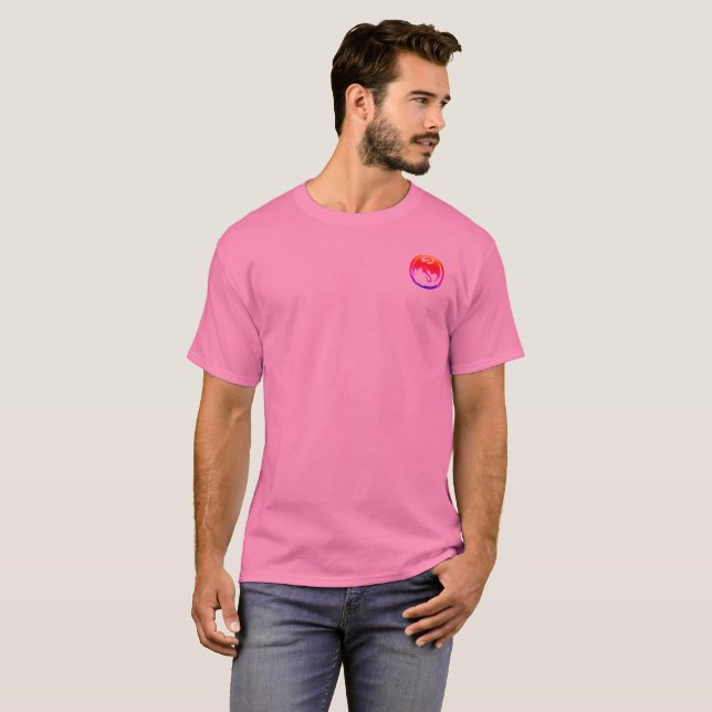 Camiseta masculina Neon Dragon rosa com bolso (Frente Completa)