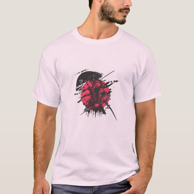Camiseta masculina samurai vermelha e preta (Frente)