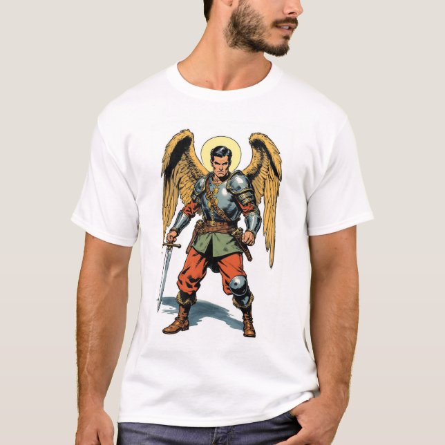 Camiseta masculina St Michael estilo de história e (Frente)