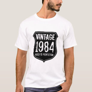 Camiseta masculina vintage 1984 envelhecida à perf