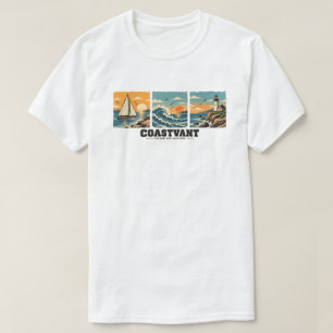 Camiseta Masculina Vintage Ondas do Oceano Costeir