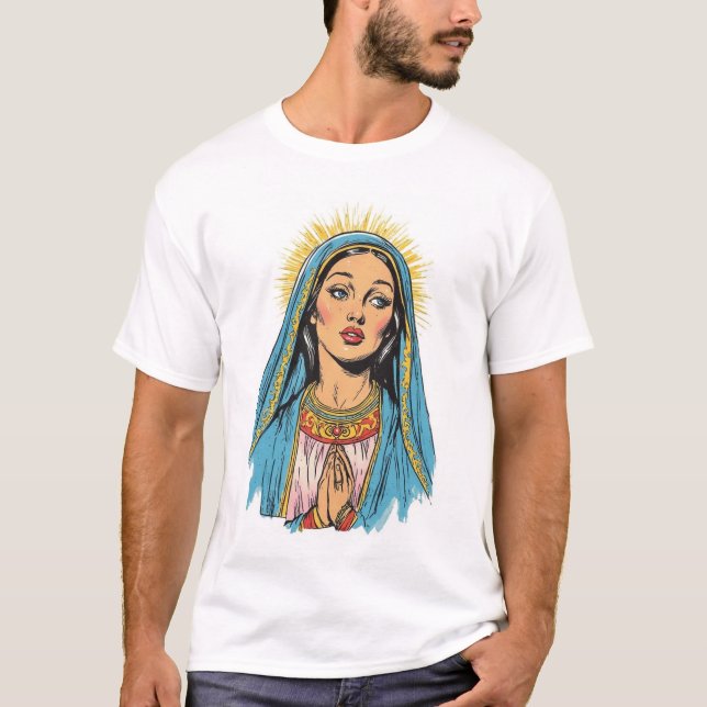 Camiseta masculina Virgem Maria estilo retrô (Frente)
