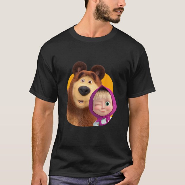 Camiseta Masha e o Urso Duo juntos laranja (Frente)