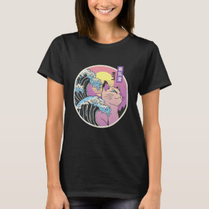 Camiseta Mashup de Arte de Gato de Onda de excelente Japonê