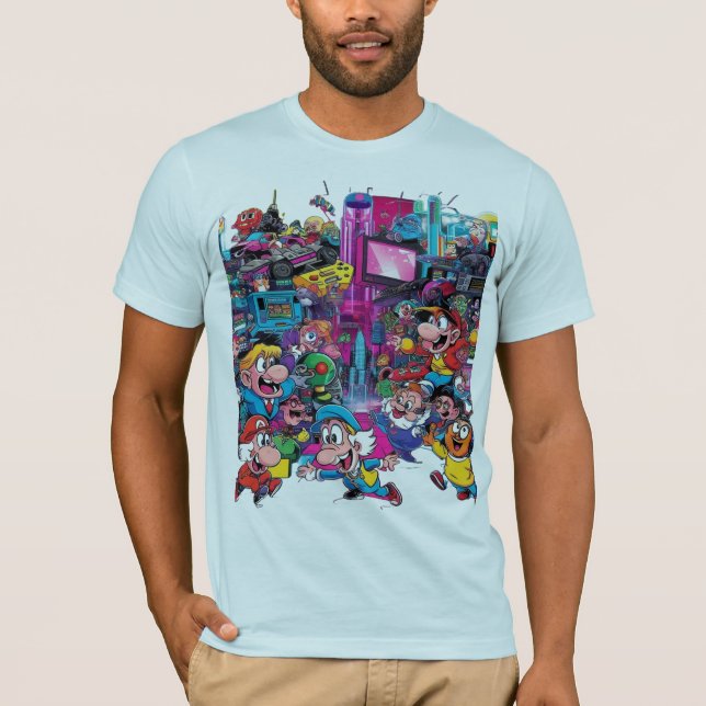 Camiseta Mashup de cultura de Pop de desenho animado - retr (Frente)