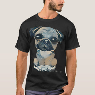 Camiseta Mashup do Cão Pug X Grande Onda - Peça de Arte Ori
