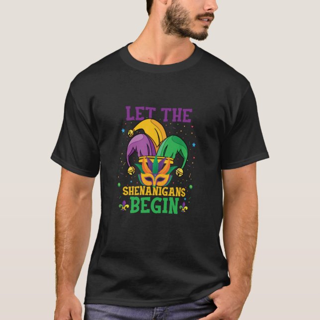 Camiseta Mask and beads Let the Shenanigans Begin Mardi gra (Frente)