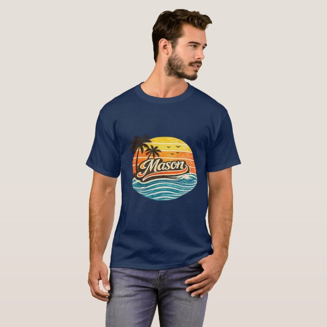 Camiseta Mason Retro Sunset Name Design (Frente Completa)