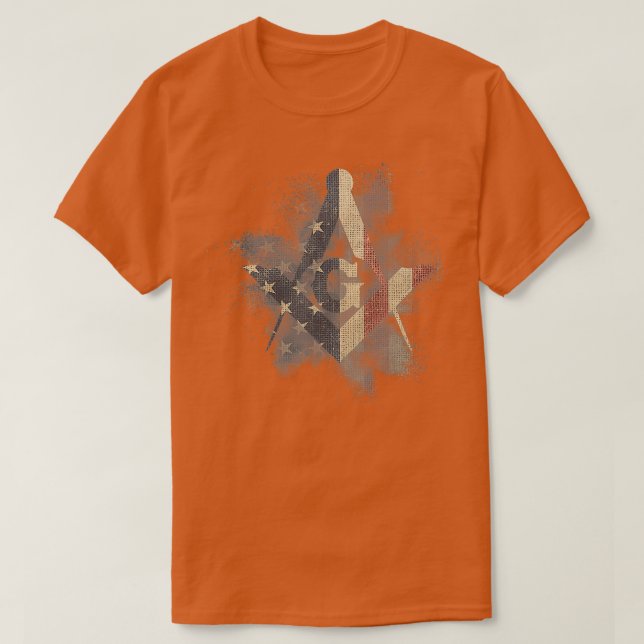 Camiseta Masonic Square and Compass with EEUU Flag  (Frente do Design)
