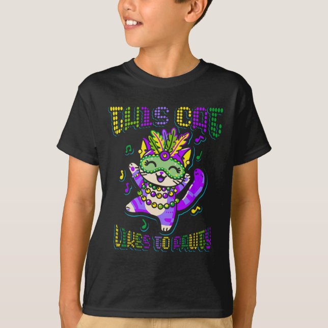 Camiseta Masque Mardi Roupa Costumes Mardi Gras Cat (Frente)