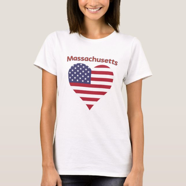 Camiseta Massachusetts American Flag Heart (Frente)