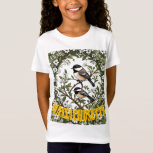 Camiseta Massachusetts Chickadee and Mayflower de prego neg
