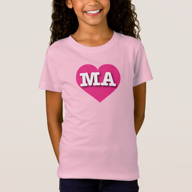 Camiseta Massachusetts Hot Pink Heart - Eu amo MÃES (Frente)