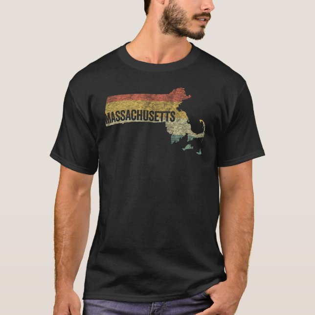 Camiseta Massachusetts Vintage Retro Sunset - Mapa Distinto (Frente)