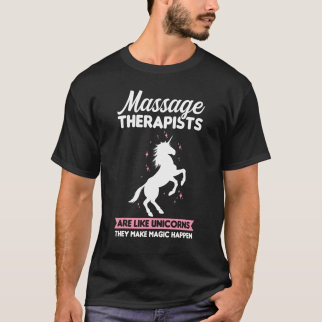 Camiseta Massagem Terapista É Como Massagem De Unicórnios (Frente)