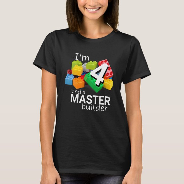 Camiseta Master Builder Cute Block Building 4th Birthday Bo (Frente)