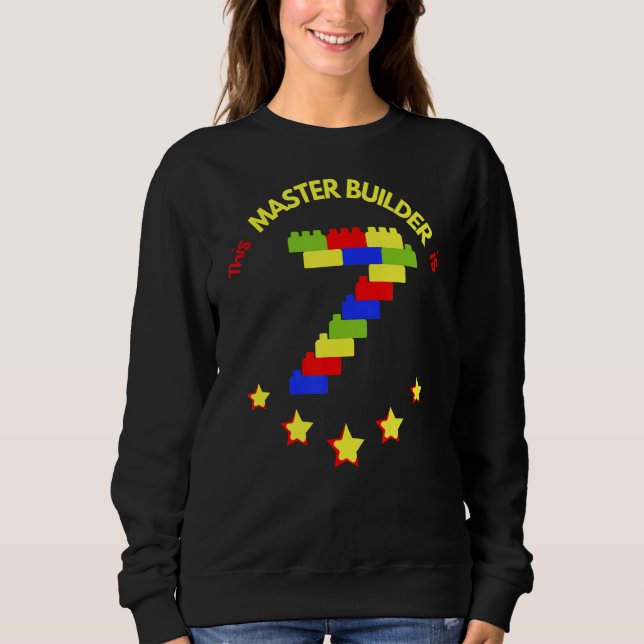Camiseta Master Builder Cute Block Building 7 Birthday Bo (Frente)