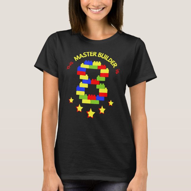 Camiseta Master Builder Cute Block Building 8º aniversário  (Frente)