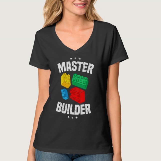Camiseta Master Builder Kids Building Blocks Brick Toy Boys (Frente)