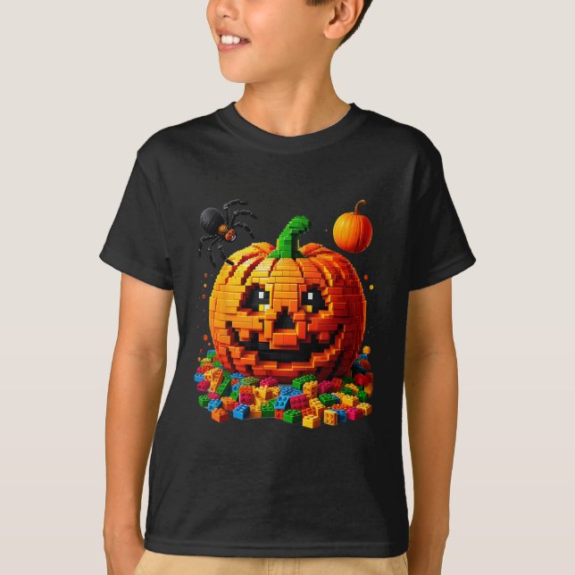 Camiseta Master Builder Pumpkin Bricks Bloqueia Criança do  (Frente)
