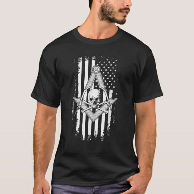 Camiseta Master Mason American Flag Masonic Skull Freemason (Frente)