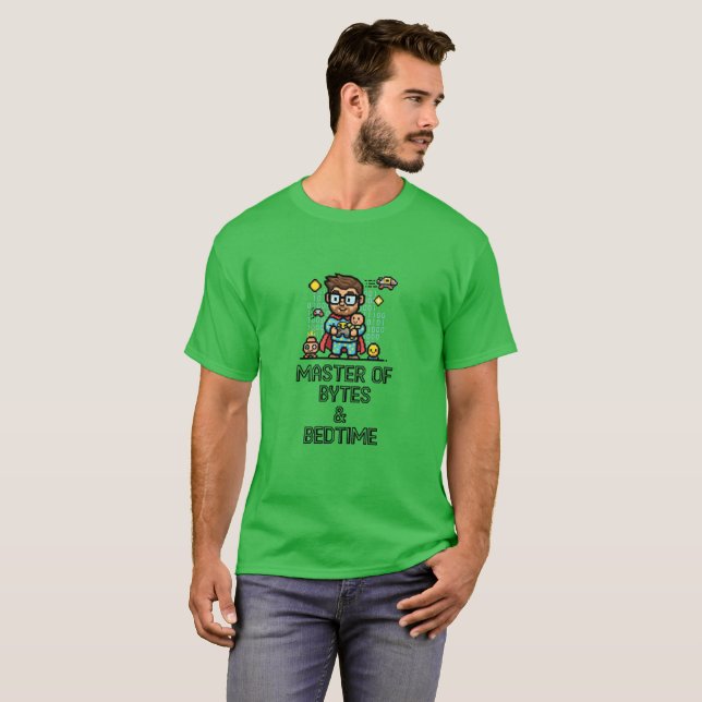 Camiseta Master of Bytes & Bedtime Geek Dad (Frente Completa)