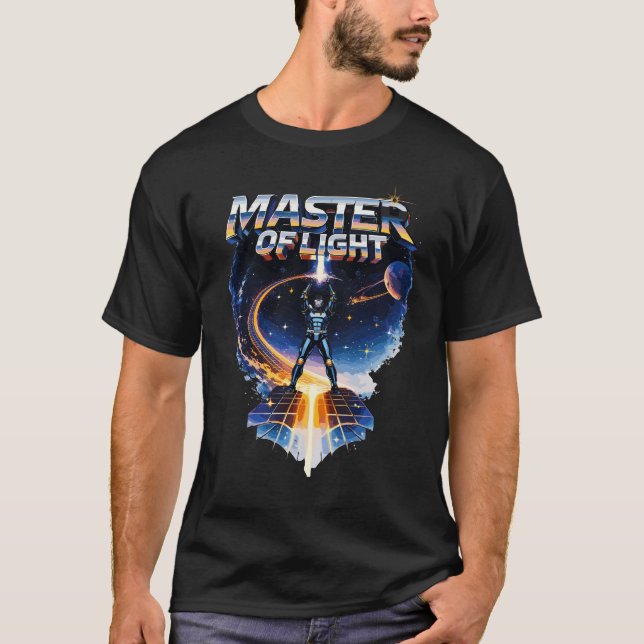 Camiseta Master of Light – Retro Sci-Fi 80s Neon Warrior De (Frente)