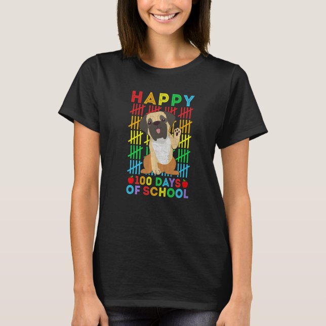 Camiseta Mastiff Dog Lovers Teacher Student Happy 100 Days  (Frente)