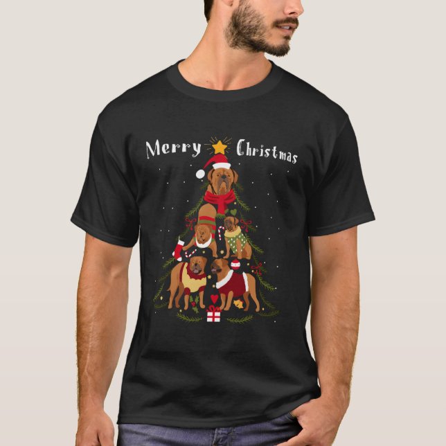 Camiseta Mastiff Dogue De Bordeaux Tree Xmas Dog Para (Frente)
