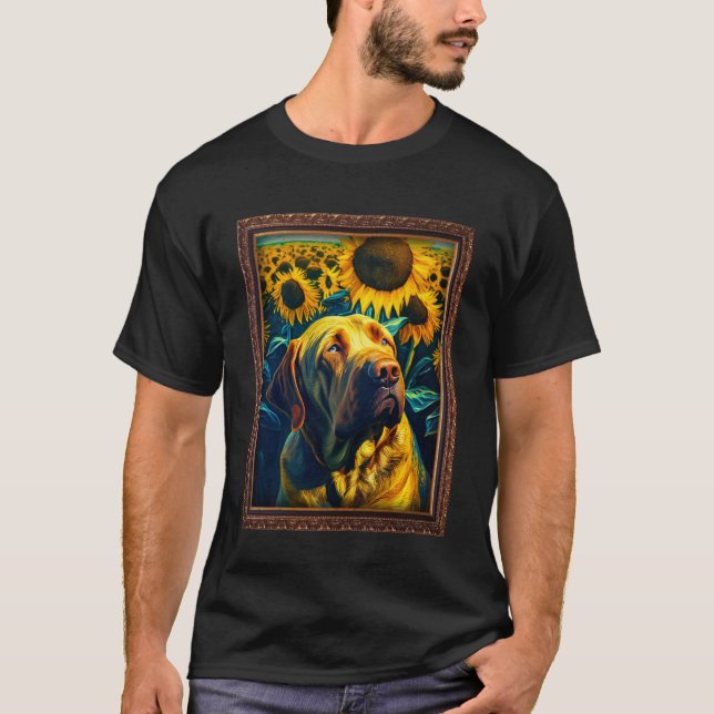 Camiseta Mastiff Espanhol Pintando Flor de Girassol Mãe Mul (Frente)
