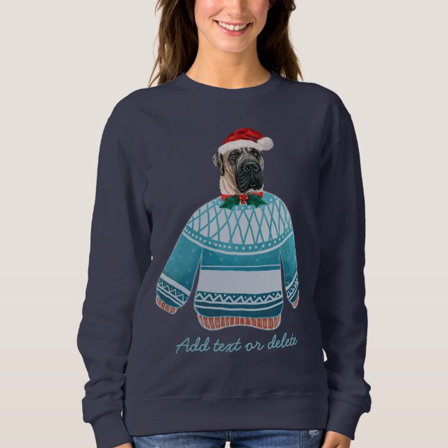 Camiseta Mastim Inglês Natal Cachorro Feio Mãe de Natal (Frente)
