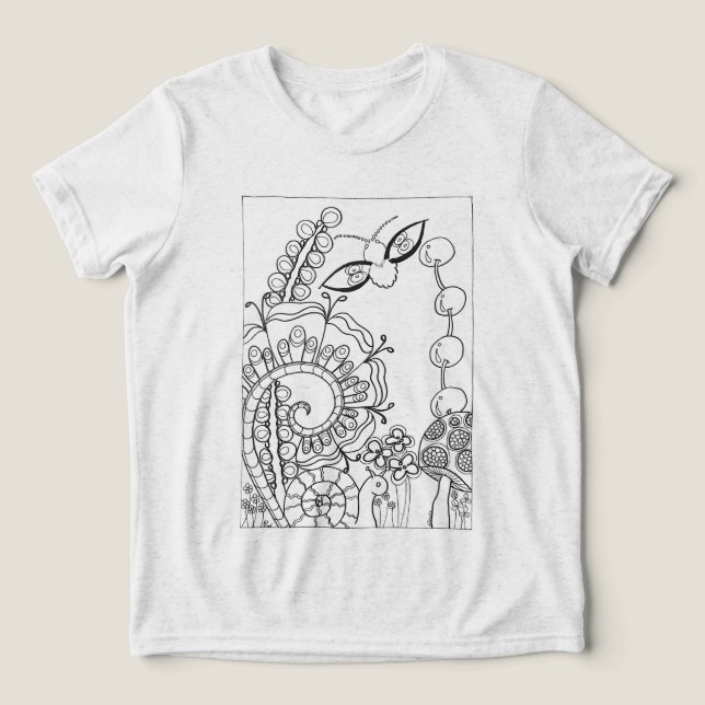 Camiseta Mata com caracol e flores de fantasia (Design frontal)