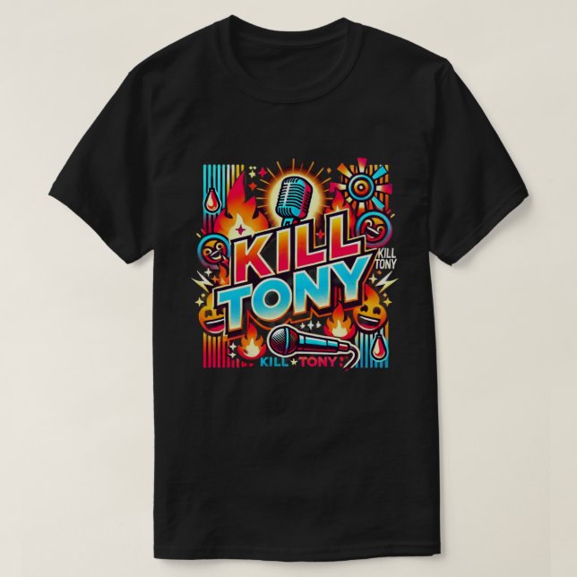 Camiseta Matar Tony: A Experiência de Comédia Definitiva (Frente do Design)