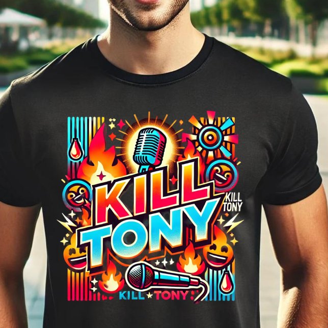 Camiseta Matar Tony: A mais avançada experiência em comédia (Criador carregado)